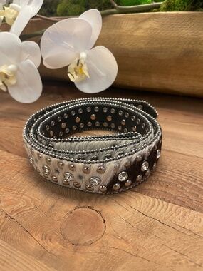 Vintage NOCONA Belt Studded Cowhair M Leather Y2K Rhinestone Western Women's